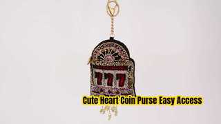 Voir le porte-monnaie Heart Burst Porte-clés et crochet à gâchette à ouverture facile Petits sacs pour pièces de monnaie en perles Démo