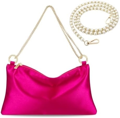Sac de soirée en satin sac à main sac à main pour femmes sac d'épaule de mariage avec 2 chaînes pour cocktail formal