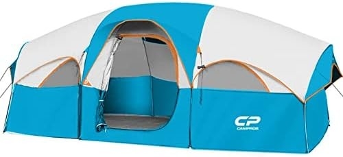 CAMPROS CP Tente pour 8 personnes Tentes de camping Tente familiale résistante aux intempéries Tente familiale 5 Grandes fenêtres en treillis, à double couche, divisées