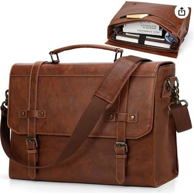 RAINSMORE Sac Messager Homme 17 Pouces Imperméable Vintage Cuir Sacoche Ordinateur Portable Grand Sac pour Ordinateur Portable Sac à Bandoulière pour Bureau Affaires Voyage École