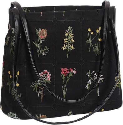 Sac à main en toile florale pour femmes, sac à main brodé, petit sac de travail quotidien avec poignée en PU, sac fourre-tout d'automne, cadeaux de Noël