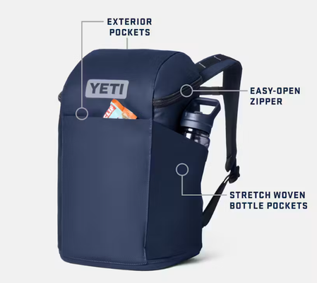 Sac à dos étanche avec système élastique avant stylé, deux poches pour bouteilles d'eau et poignées de transport équilibrées sur le dessus