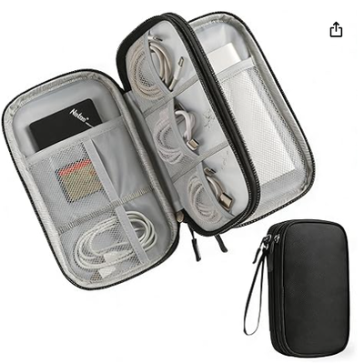 Boîte de rangement de voyage - Coque de protection rigide en EVA pour batterie externe, chargeur, câble, téléphone et accessoires - Sac de rangement portable pour avion, voyages d'affaires, ameublement