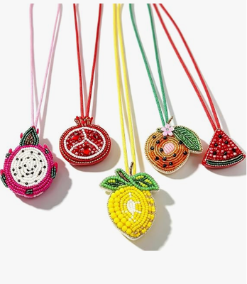 5PCS Breloque de sac perlée avec patch Charme de fruit pour sac à main Porte-clés d'été | Petit charme de sac, Pitaya Grenade Pastèque Orange Citron Charme de sac, Perles et strass, cousu à la main