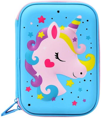 Étui à crayons étanche en EVA avec design de licorne en 3D, poche élastique et intérieur en mousse moulée pour le rangement et le transport