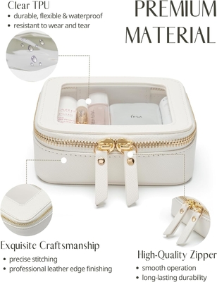 Petit sac cosmétique pour le sac à main Mini sac de maquillage pour l' école mignon Maquillage clair Sac de maquillage pour les voyages Petit maquillage en cuir blanc O