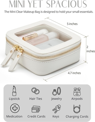 Petit sac cosmétique pour le sac à main Mini sac de maquillage pour l' école mignon Maquillage clair Sac de maquillage pour les voyages Petit maquillage en cuir blanc O