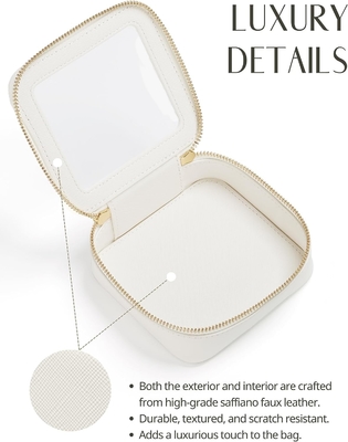 Petit sac cosmétique pour le sac à main Mini sac de maquillage pour l' école mignon Maquillage clair Sac de maquillage pour les voyages Petit maquillage en cuir blanc O