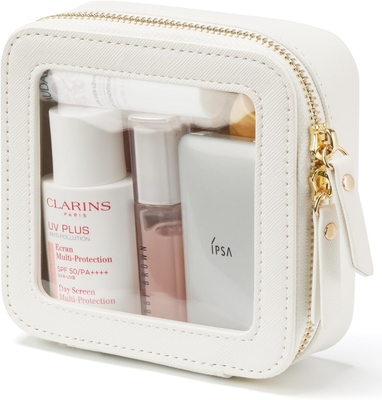 Petit sac cosmétique pour le sac à main Mini sac de maquillage pour l' école mignon Maquillage clair Sac de maquillage pour les voyages Petit maquillage en cuir blanc O