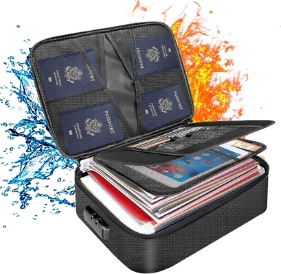 Sac à documents avec verrou, boîtier de stockage de fichiers à 3 couches ignifuge avec fermeture à glissière étanche, coffre-fort portable pour documents