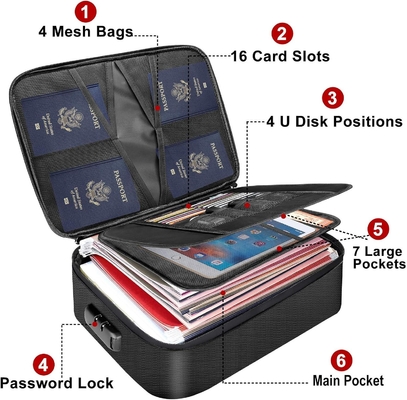 Sac à documents avec verrou, boîtier de stockage de fichiers à 3 couches ignifuge avec fermeture à glissière étanche, coffre-fort portable pour documents