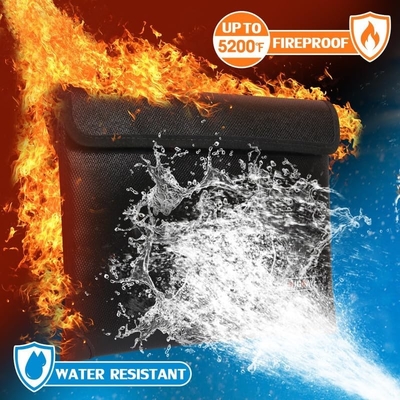 Sac à documents ignifuge - avec 5200°F isolant thermique, sac ignifuge imperméable à l'eau avec fermeture à glissière, 8 couches de matériaux fonctionnels