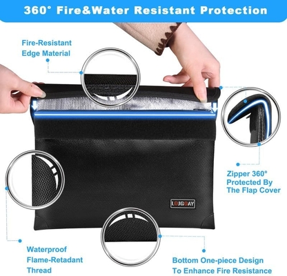 Sac à documents ignifuge - avec 5200°F isolant thermique, sac ignifuge imperméable à l'eau avec fermeture à glissière, 8 couches de matériaux fonctionnels