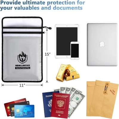 Sac à documents à deux poches à l'épreuve du feu (2000 ° F), 15 ¢ x 11 ¢ sac à argent à l'épreuve du feu à l'épreuve du feu avec fermeture à glissière, imperméable à l'eau