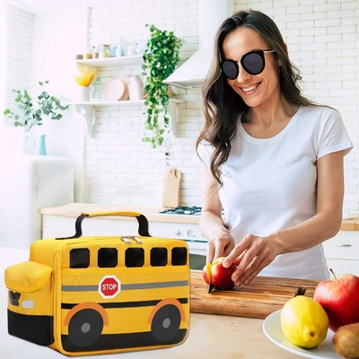 Boîte de déjeuner pour enfants garçons filles sacs de déjeuner scolaires réutilisables refroidisseur repas thermique pour pique-nique (bus scolaire jaune)