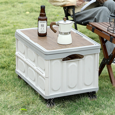 Boîte de rangement de coffre de voiture Boîte de rangement de camping extérieur Organiseur de camping pliable Boîte de rangement de pique-nique à couvercle en bois