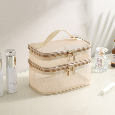 NEW GAUZE MAKEUP BAG GRANDE Capacité VÉOLABILITÉ SIMPLE sac à serviettes portable à double couche sac de rangement cosmétique portable