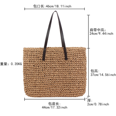 Transfrontalier Nouveau sac à paille de grande capacité JAPONIE ET CORÉE DU SUD SAC à épaule de couleur solide sac tissé à la main SEN