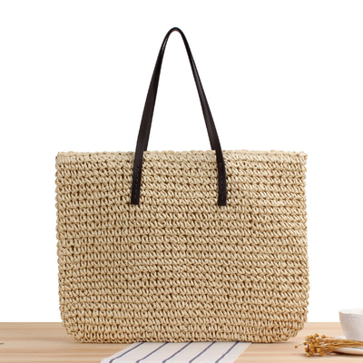 Transfrontalier Nouveau sac à paille de grande capacité JAPONIE ET CORÉE DU SUD SAC à épaule de couleur solide sac tissé à la main SEN
