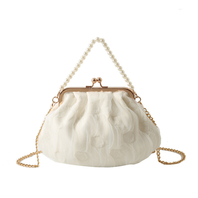 2024 NEW RETRO FAIRY SOLID COLOR petit sac à main blanc sac à perles filet de toile de femme dans un sac simple