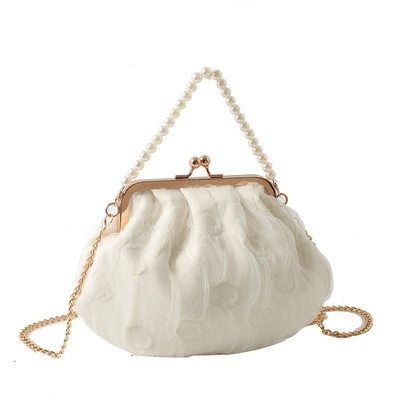 2024 NEW RETRO FAIRY SOLID COLOR petit sac à main blanc sac à perles filet de toile de femme dans un sac simple
