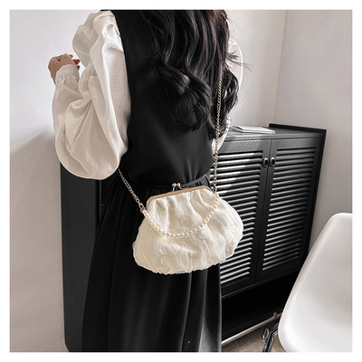 2024 NEW RETRO FAIRY SOLID COLOR petit sac à main blanc sac à perles filet de toile de femme dans un sac simple