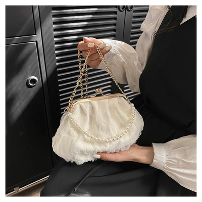 2024 NEW RETRO FAIRY SOLID COLOR petit sac à main blanc sac à perles filet de toile de femme dans un sac simple
