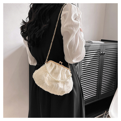 2024 NEW RETRO FAIRY SOLID COLOR petit sac à main blanc sac à perles filet de toile de femme dans un sac simple