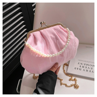 2024 NEW RETRO FAIRY SOLID COLOR petit sac à main blanc sac à perles filet de toile de femme dans un sac simple