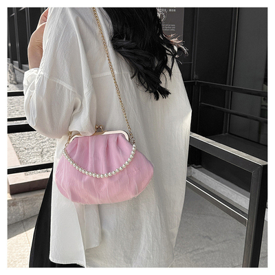 2024 NEW RETRO FAIRY SOLID COLOR petit sac à main blanc sac à perles filet de toile de femme dans un sac simple