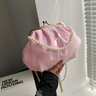 2024 NEW RETRO FAIRY SOLID COLOR petit sac à main blanc sac à perles filet de toile de femme dans un sac simple