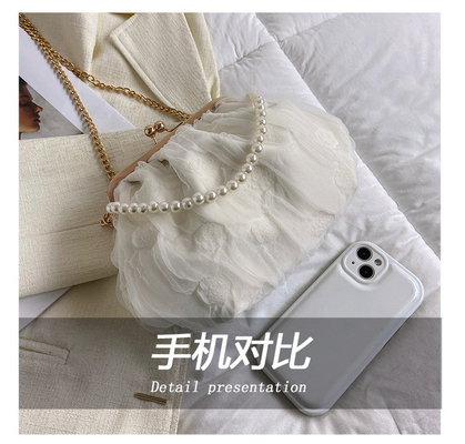 2024 NEW RETRO FAIRY SOLID COLOR petit sac à main blanc sac à perles filet de toile de femme dans un sac simple
