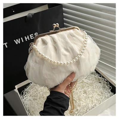 2024 NEW RETRO FAIRY SOLID COLOR petit sac à main blanc sac à perles filet de toile de femme dans un sac simple
