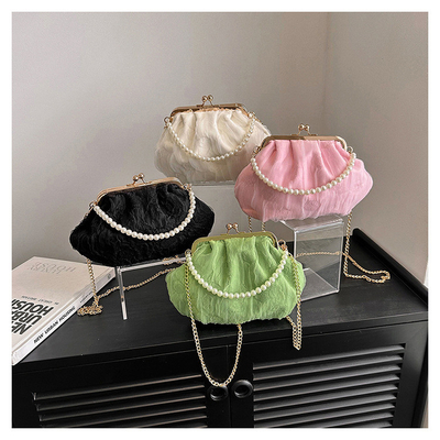 2024 NEW RETRO FAIRY SOLID COLOR petit sac à main blanc sac à perles filet de toile de femme dans un sac simple