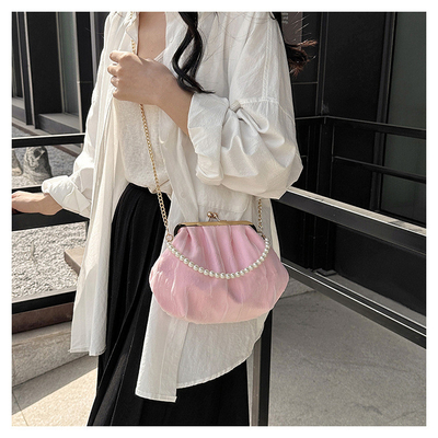2024 NEW RETRO FAIRY SOLID COLOR petit sac à main blanc sac à perles filet de toile de femme dans un sac simple