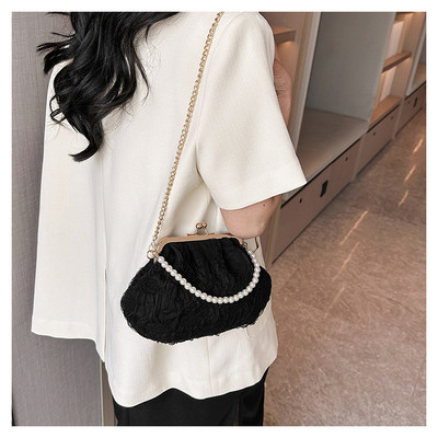 2024 NEW RETRO FAIRY SOLID COLOR petit sac à main blanc sac à perles filet de toile de femme dans un sac simple