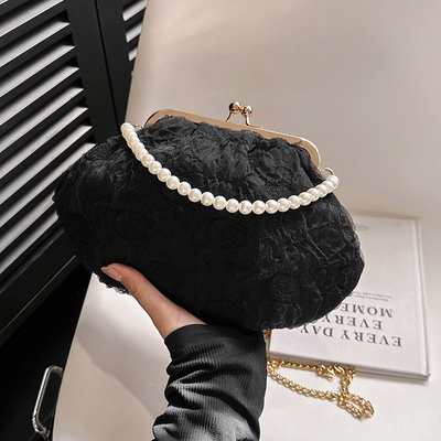 2024 NEW RETRO FAIRY SOLID COLOR petit sac à main blanc sac à perles filet de toile de femme dans un sac simple