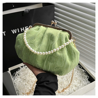 2024 NEW RETRO FAIRY SOLID COLOR petit sac à main blanc sac à perles filet de toile de femme dans un sac simple