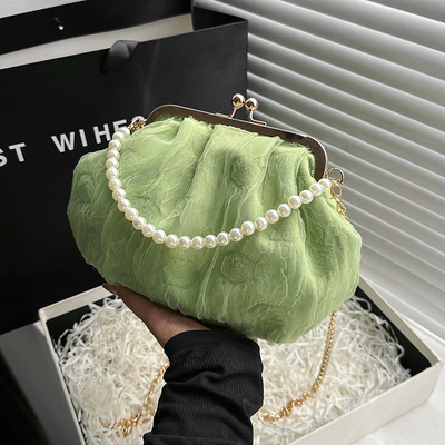 2024 NEW RETRO FAIRY SOLID COLOR petit sac à main blanc sac à perles filet de toile de femme dans un sac simple