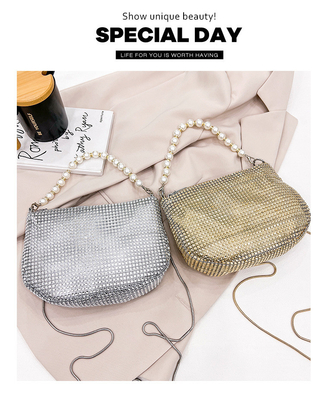 Une nouvelle poignée de perle imitation de sac à main en diamant plein sac à épaule sac explosif de fête transfrontalier sac à souper mode épaule