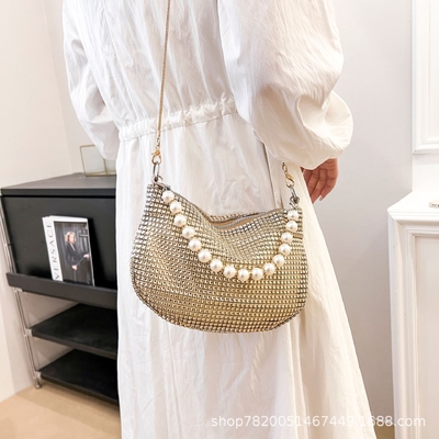 Une nouvelle poignée de perle imitation de sac à main en diamant plein sac à épaule sac explosif de fête transfrontalier sac à souper mode épaule
