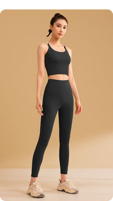 Vêtements de sport en mélange de polyester et spandex, avec cadre rectangulaire, idéaux pour l'entraînement physique, la course, le yoga et les loisirs.
