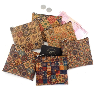 VINTAGE VRAIE BOIS PRINT CORC pièces de monnaie portefeuille écorce imprimé pièces de monnaie sac clé petit sac carré Casual NOSTALGIA Clutch sac