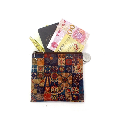 VINTAGE VRAIE BOIS PRINT CORC pièces de monnaie portefeuille écorce imprimé pièces de monnaie sac clé petit sac carré Casual NOSTALGIA Clutch sac