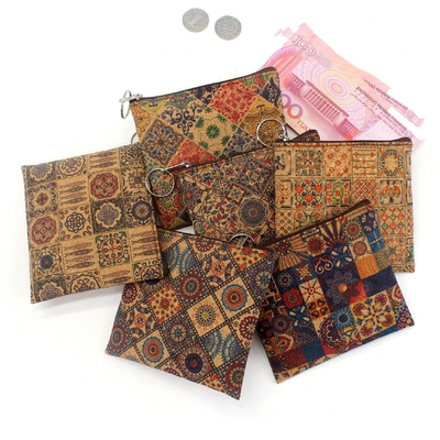 VINTAGE VRAIE BOIS PRINT CORC pièces de monnaie portefeuille écorce imprimé pièces de monnaie sac clé petit sac carré Casual NOSTALGIA Clutch sac