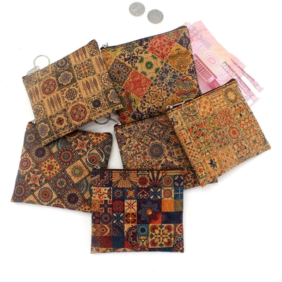 VINTAGE VRAIE BOIS PRINT CORC pièces de monnaie portefeuille écorce imprimé pièces de monnaie sac clé petit sac carré Casual NOSTALGIA Clutch sac