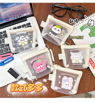Cartoon NET MONEY PURSE CUTE CHANGE sac de rangement transparent porte-carte porteuse poche enveloppe rouge mini sac de rangement