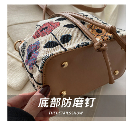 NEW CHINESE NATIONAL VENT AUSSILLE BUCKET BAG MODE SIMPLE tendance de l'été nouveau style de lin de haute qualité sens unique épaule