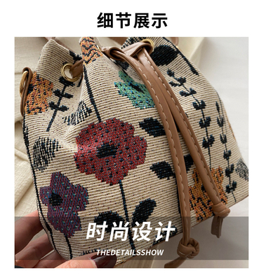 NEW CHINESE NATIONAL VENT AUSSILLE BUCKET BAG MODE SIMPLE tendance de l'été nouveau style de lin de haute qualité sens unique épaule
