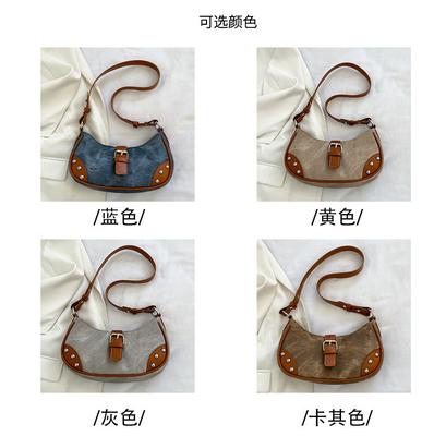 La mode française Casual sous-bracelet sac femme 2024 nouvelle texture sac à main de baguette de couleur simple patchwork sac à main